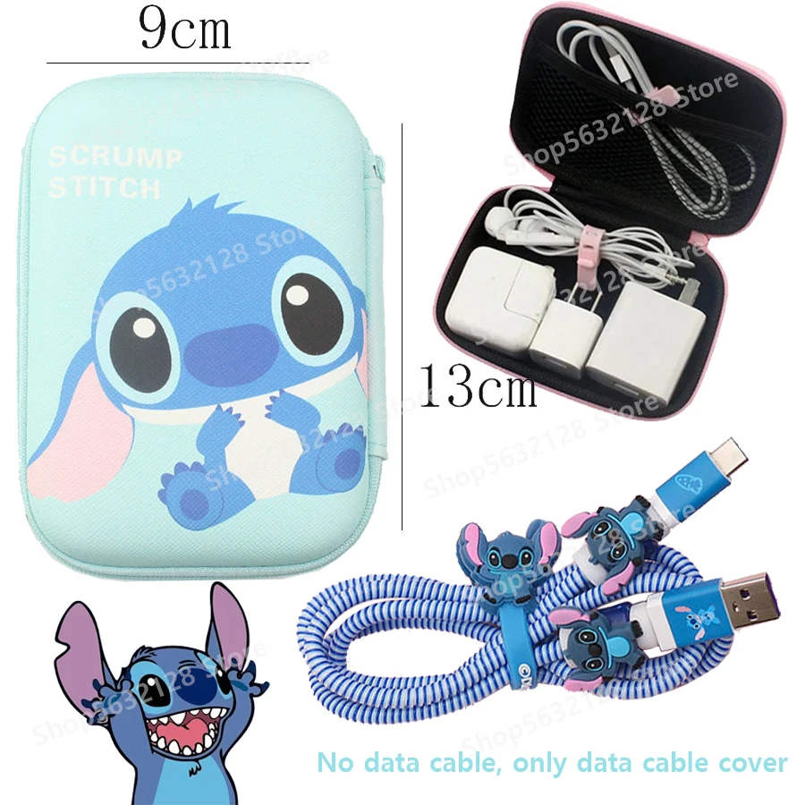 

Stitch Disney Storage Box Collection Card Headphones Hard Case Earphone Bag Anime Stich Waterproof Data Cable Protection Bags