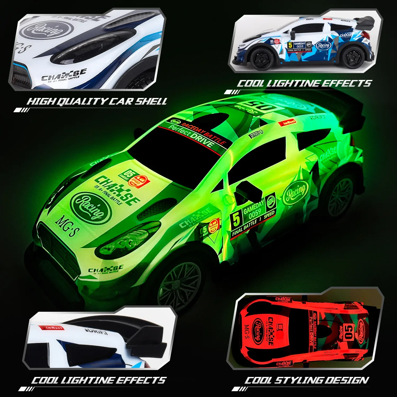 1/18 Rc Car Glow In Dack 2.4G Radio Remote Control Sports Cars Children Racing High Speed Drive Vehicle Drift Boys Girls Toys