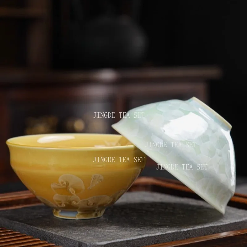 6pcs Crystal Glazed Tea Cup Household Chinese Ceramic Tea Bowl Kiln To Pure Handmade Kung Fu Tea Tasting Cup Drinking Utensils