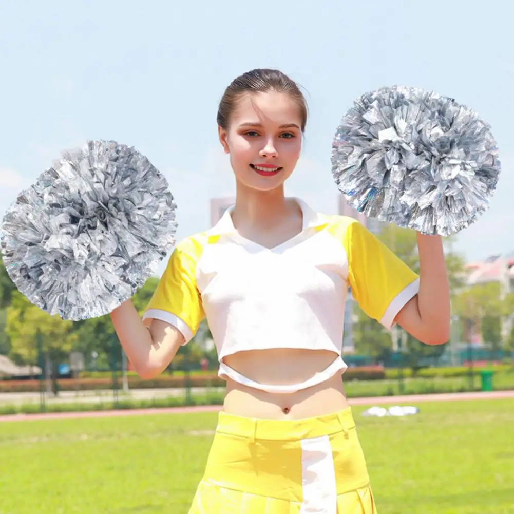 10Pcs Cheerleader Pom Poms Metallic Cheerleader Pompoms with Finger Ring Cheering Props for Squad Team Sports Game Dance Party