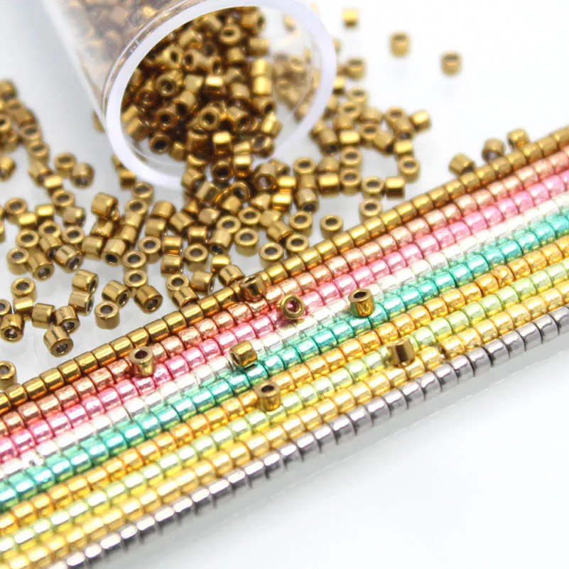 Glass beads 2000pcs 11/0 1.3*1.6mm Generic Metallic Color Glass Beads Japanese Uniform Loose Spacer Seed Beads for Jewelry Making DIY Sewing