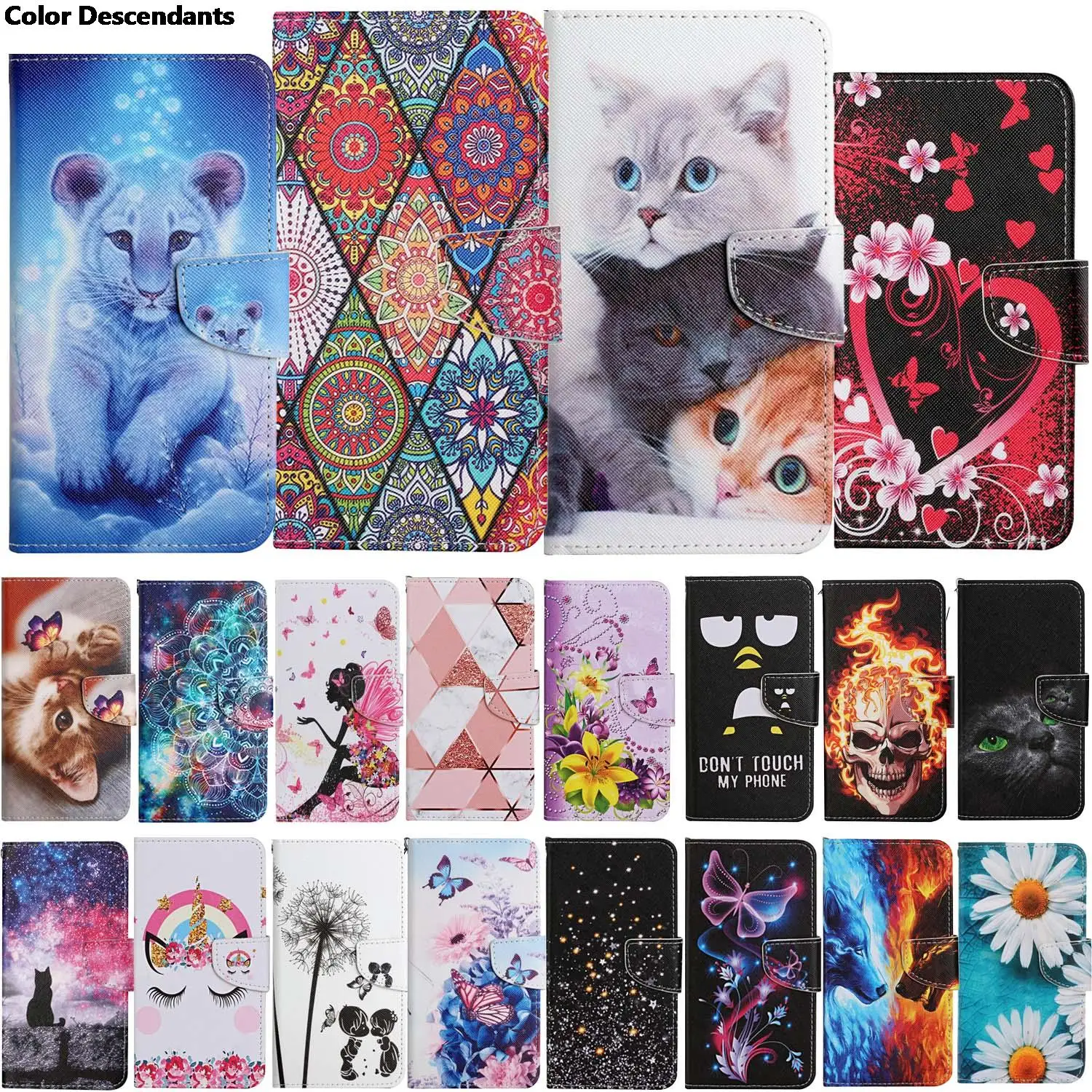 Elegant Flip Wallet Leather Case with Butterfly, Flower, Cat, and Flamingo Design