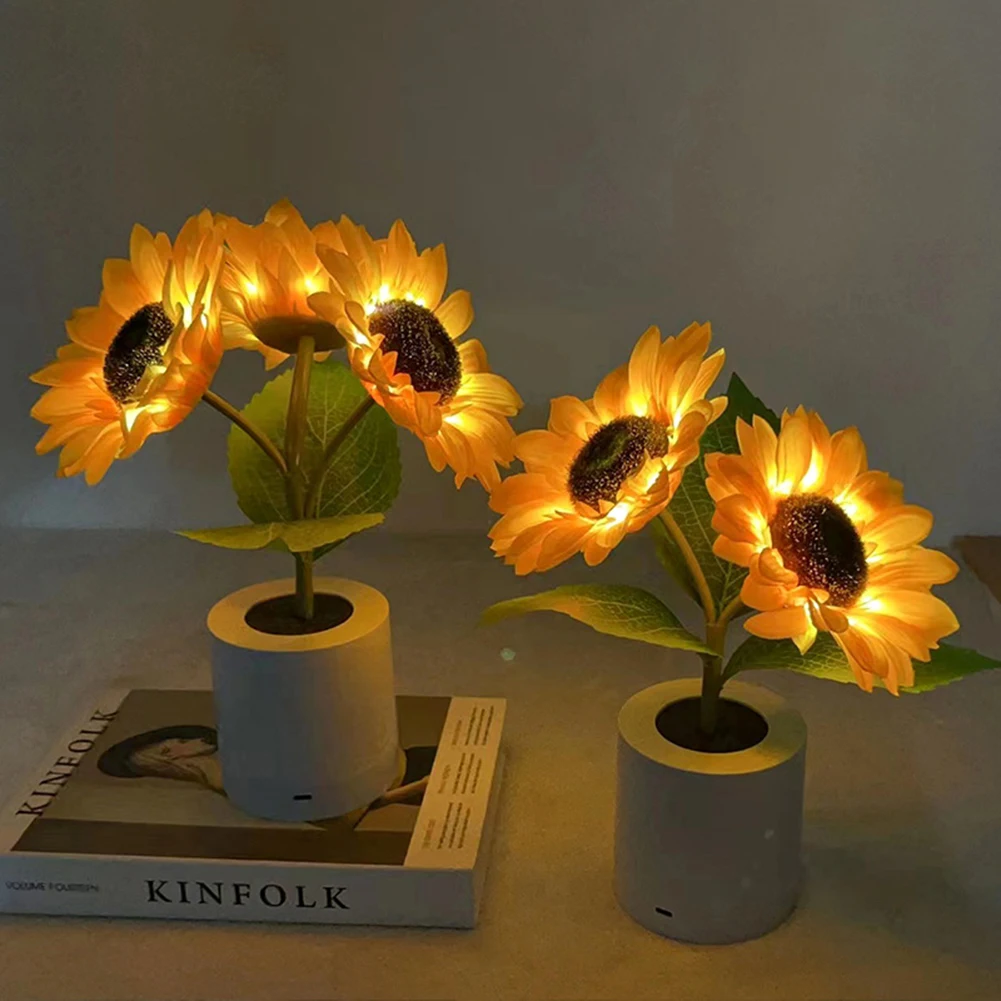 

LED Sunflower Night Light Brightness Adjustable Potted Flower Bedside Lamp For Home Bedroom Bedside Decorative Atmosphere Light