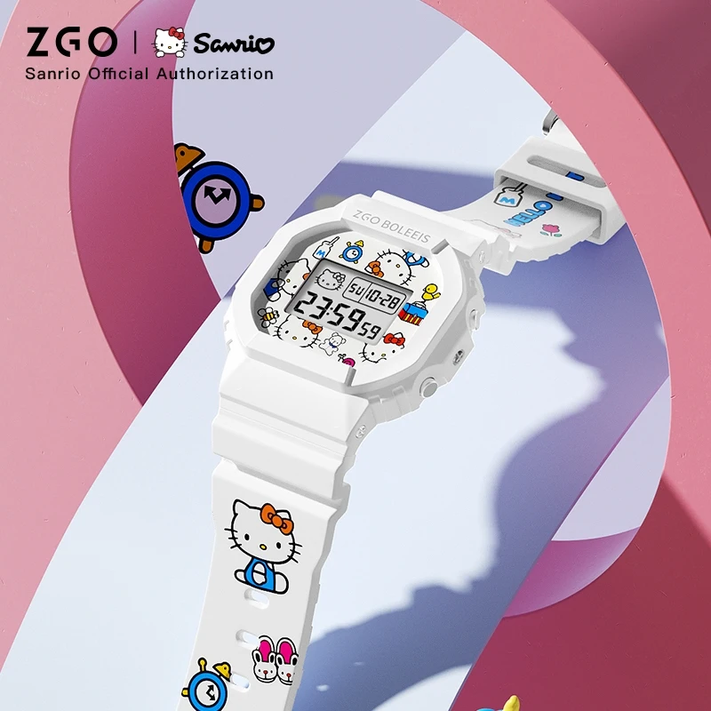 オリジナル ZGO × サンリオハローキティ電子時計スポーツ腕時計