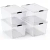 Organizing Container with Ultra Durable Lid and Secure Latching Buckles, Stackable Extra Strength Clear with Black Handle 1