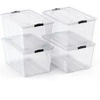Organizing Container with Ultra Durable Lid and Secure Latching Buckles, Stackable Extra Strength Clear with Black Handle 1