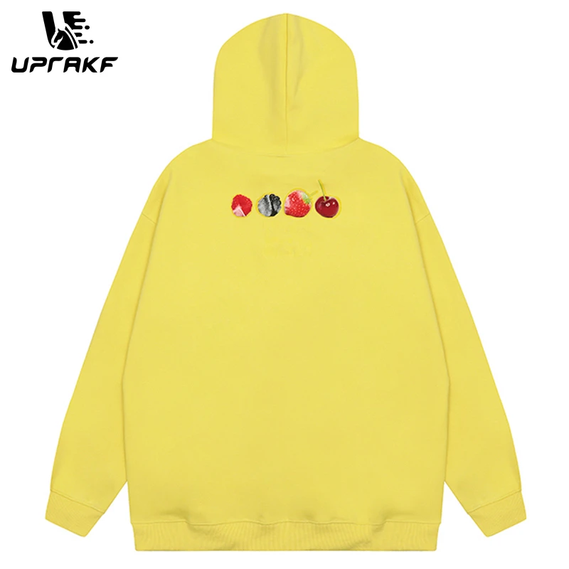 UPRAKF Y2K Hoodie Fruit Graphic Letter Printing Pullovers High Quality Casual Oversize Streetwear Cotton Fashion Pocket Casual