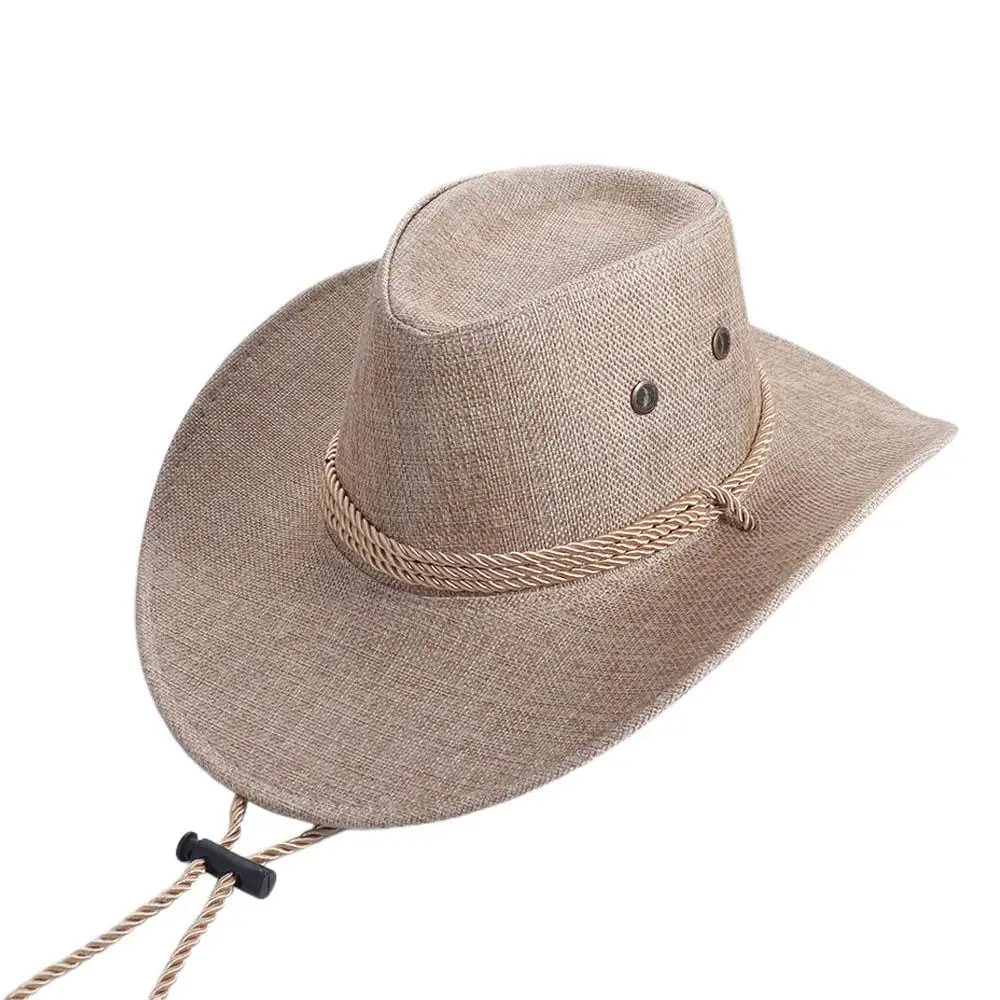 CoolLinenWesternCowboyHatBeachCapClimbingHatSummerSunHatSunProtectionCapWideBrimBeachSunscreenCapMen/Male-AliExpress200000297