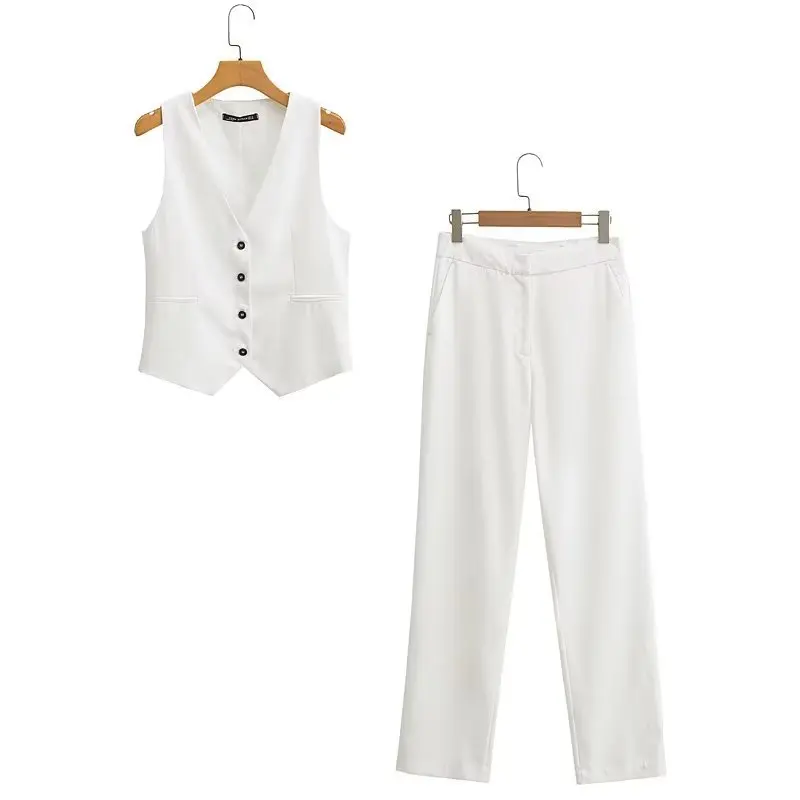 2023 Women Summer Fashion Side Pockets Zipper Fly White Straight Pants Office Lady Chic Casual Slim Business Long Trousers qoerlin chic women s high waist pockets straight leg jeans leather look pants black coffee streetwear loose casual trousers pu