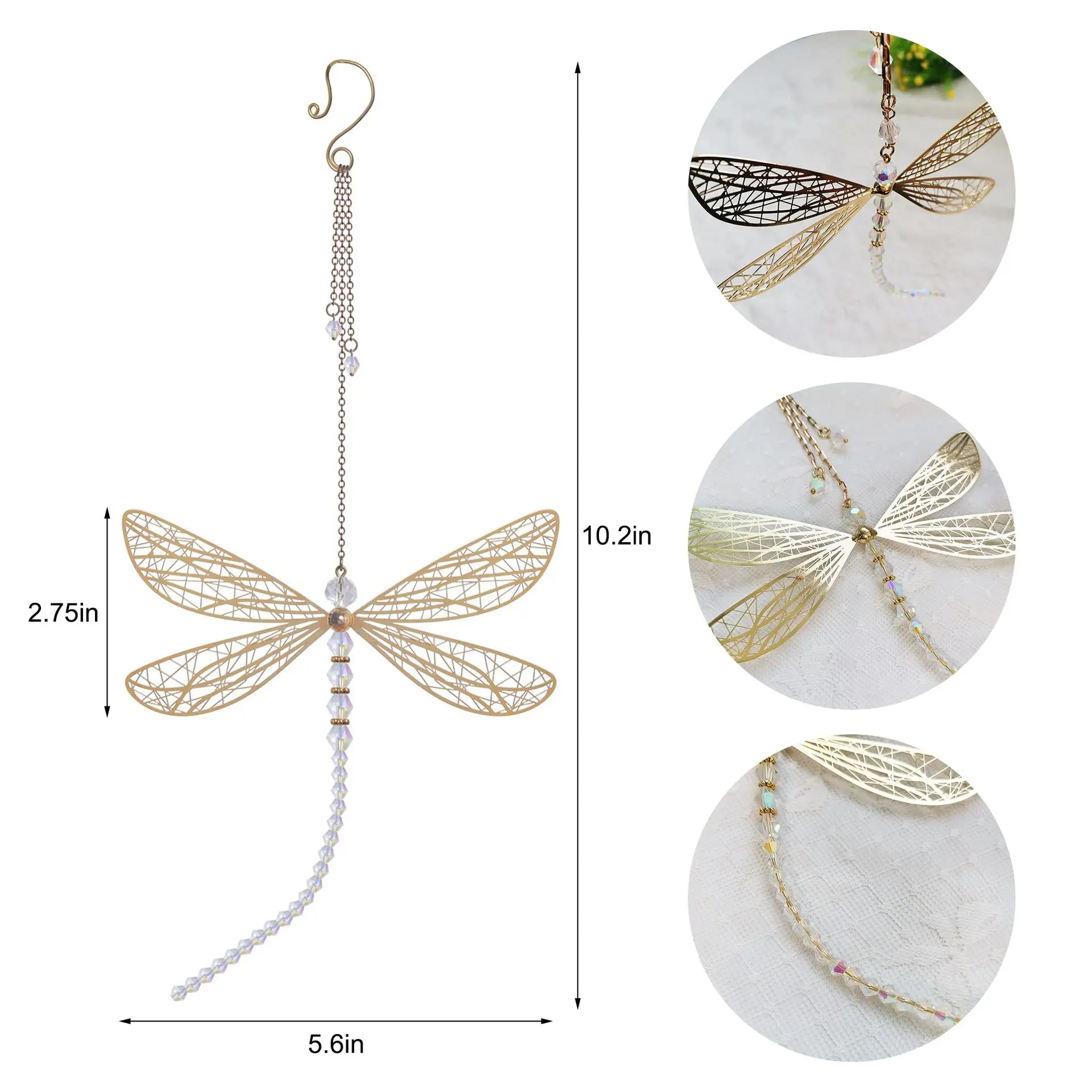 Creative Wing Dragonfly Crystal Suncatcher Outdoor Garden Car Home Hanging Ornament Wind Chimes Window Decoration