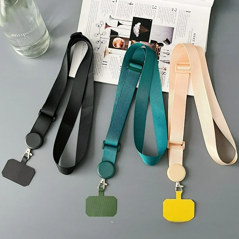 Solid Color Adjustable Crossbody Phone Lanyard with Wide Anti-Loss Strap