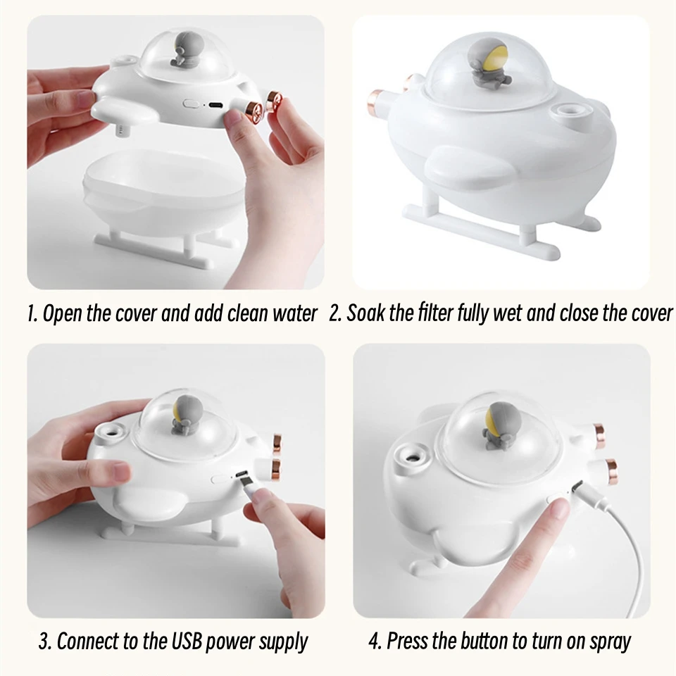 Mini Helicopter Spray Air Humidifier Purifier USB Ultrasonic Cool Water Aroma Diffuser with LED Light Home Office Mini Atomizer 6