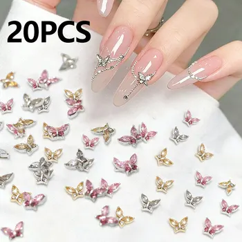 10/20pcs Mini 4*5mm Crystal Butterfly Nail Charms 3D Diamond Jewelry Parts Pink Clear Metal Manicure Decoation Rhinestones Gems 1