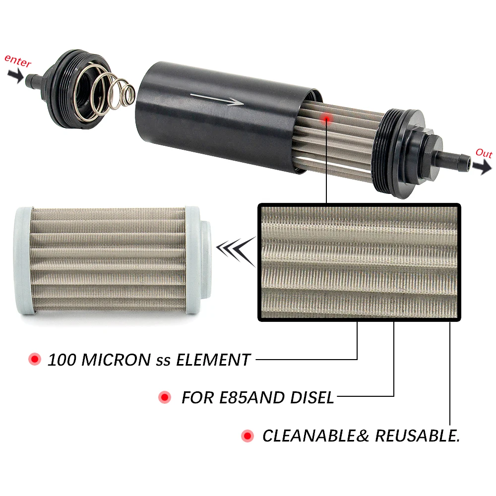 Aluminum OD 2 Inch Fuel Filter for E85 Fuel System with 100 Microns Steel Element AN6 AN8 AN10 9MM Adaptor Fittings images - 6