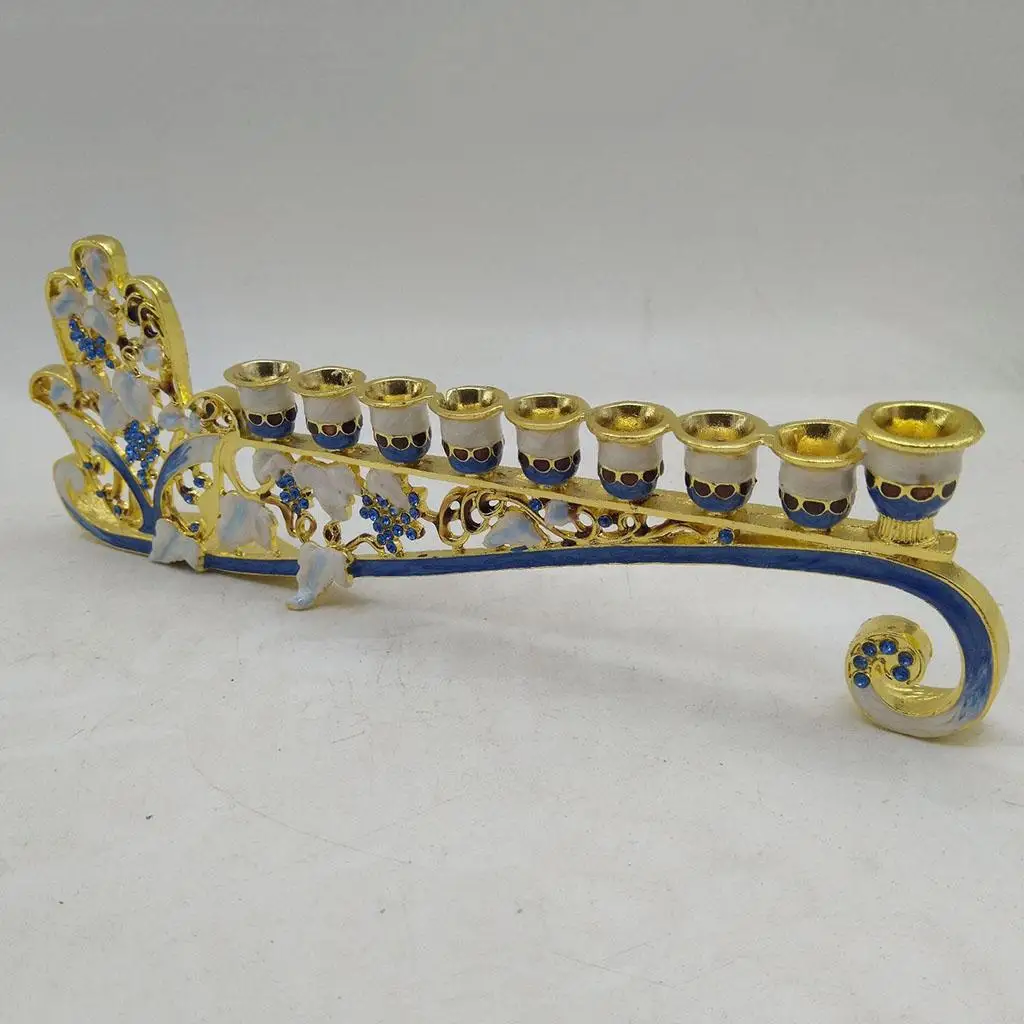 Hanukkah Hand Painted Enamel Menorah Candelabra Chanukah Temple Candlesticks 9 Branches Candle Holder
