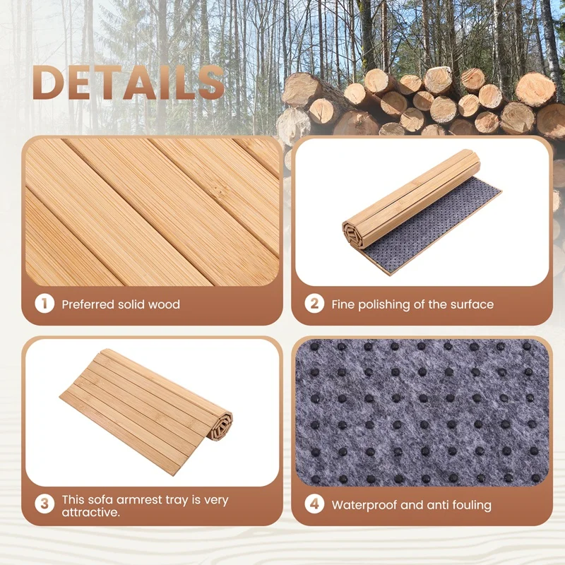 【구매자의 선호도】소파 팔걸이 트레이 나무 탬버 트레이 음식/음료/스낵/컵 컵받침용으로 유연하게 접이식