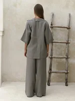 Bornladies Summer New 100% Cotton Short Sleeved Pants Set Women's Loose Solid Color Short Sleeved Shirt Pants Casual 2-piece Set - Image 3