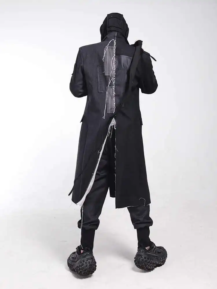 HKSH Autumn Winter Men's Punk Dark Stylish Stitching Asymmetric Contrast Color Patchwork Wool Windbreaker Deconstruction HK3355
