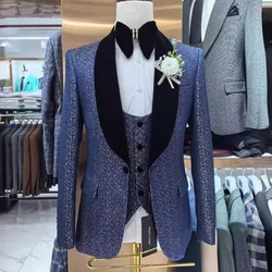 Fashion Boutique Men Leisure Business Suits Trousers Waistcoat / Male Flower Suit Blazers Jacket Coat Vest Pants 3 Pieces Sets