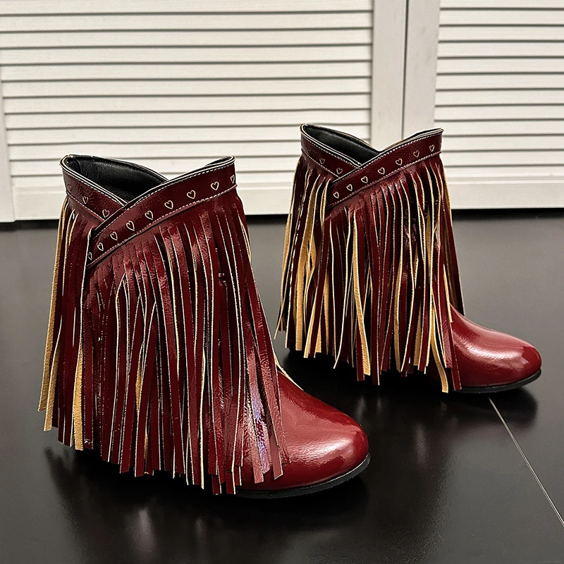 2023 Winter New Tassel Women's Boots Round Toe Inner High Solid Casual Shoes Versatile Classic Nightclub Fashion Short Boots