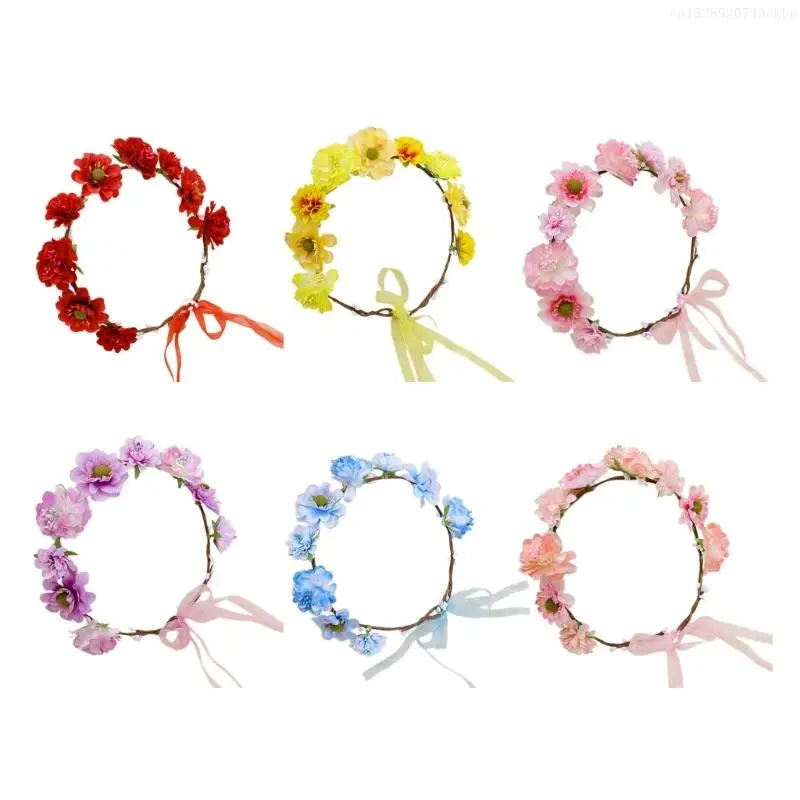 

Цветочные гирлянды, корона, венок для волос, яркий цвет, повязки на голову с цветком, женская цветочная корона для невесты, F0T5