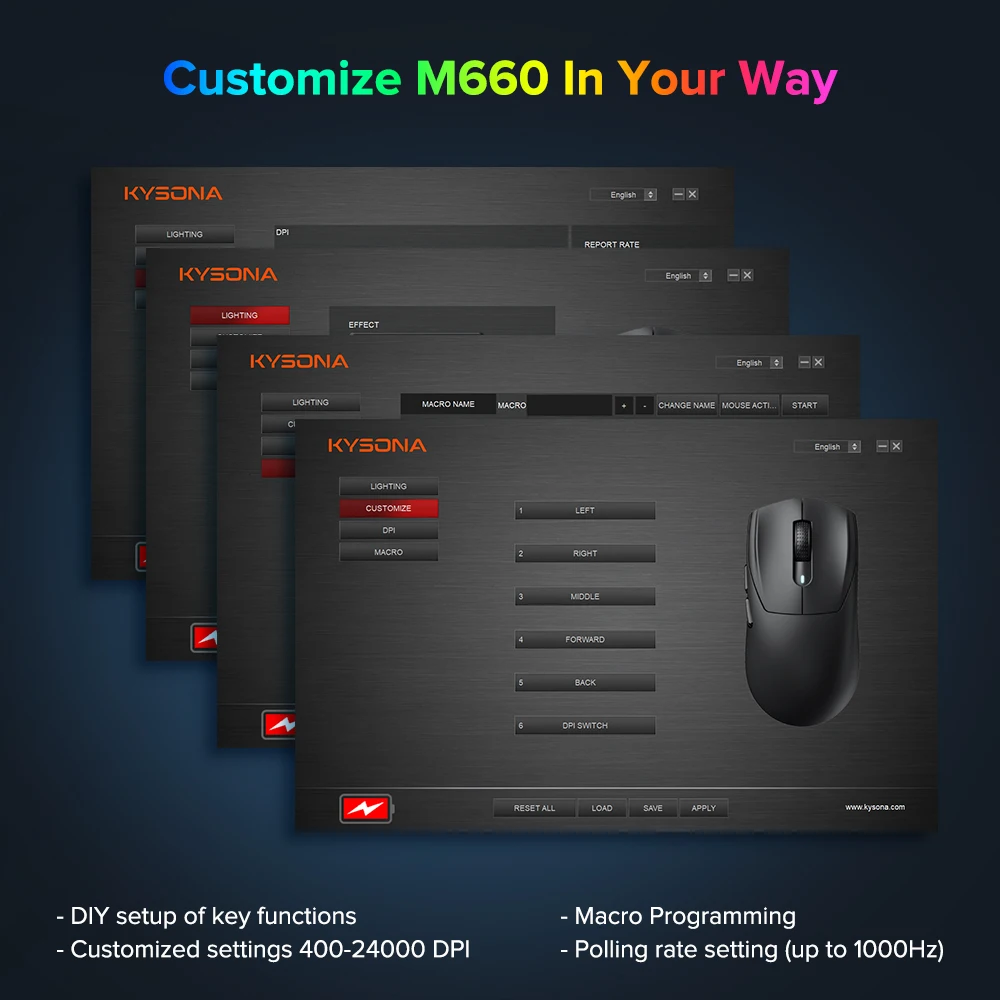 KYSONA M660 Wireless Gaming Mouse Bluetooth Mice Ergonomic 57g Lightweight 1KHz Polling Rate 24000DPI For Laptop PC gaming mouse wireless gaming mouse