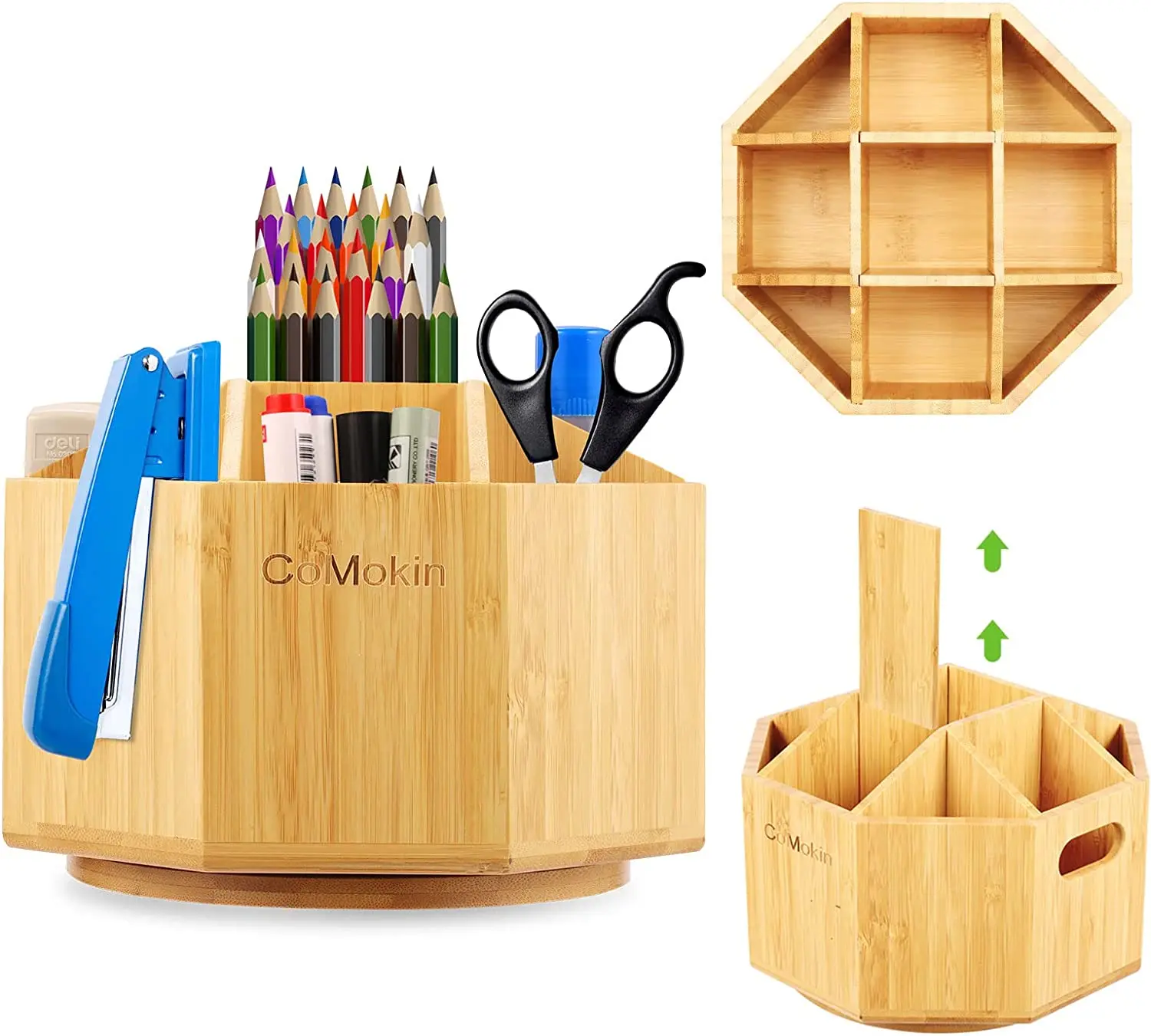 Bamboo Art Supply Organizer, Back to School Supplies, Hold 350+ Pencils,  Rotating School Supplies Holder for Pen, Colored Pencil, Art Brushes,  Desktop