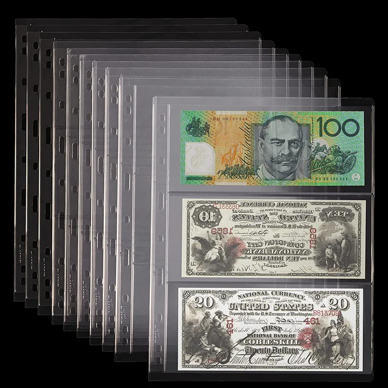 

New Money 10/20Pcs Money Banknote Paper Money Album Page Collecting Holder Sleeves slot Loose Leaf Sheet Album Protection
