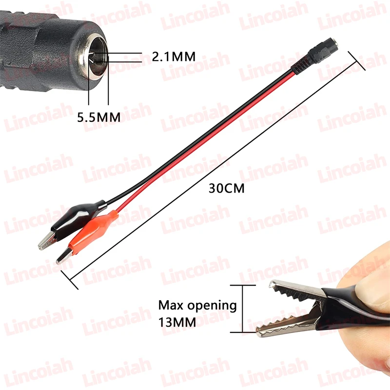 DC 5521 5.5x2.1mm Male/Female to Dual Alligator Clips alligator clips Power Adapter Cable DC Adapter Cables for LED Strip Light CCTV Camera