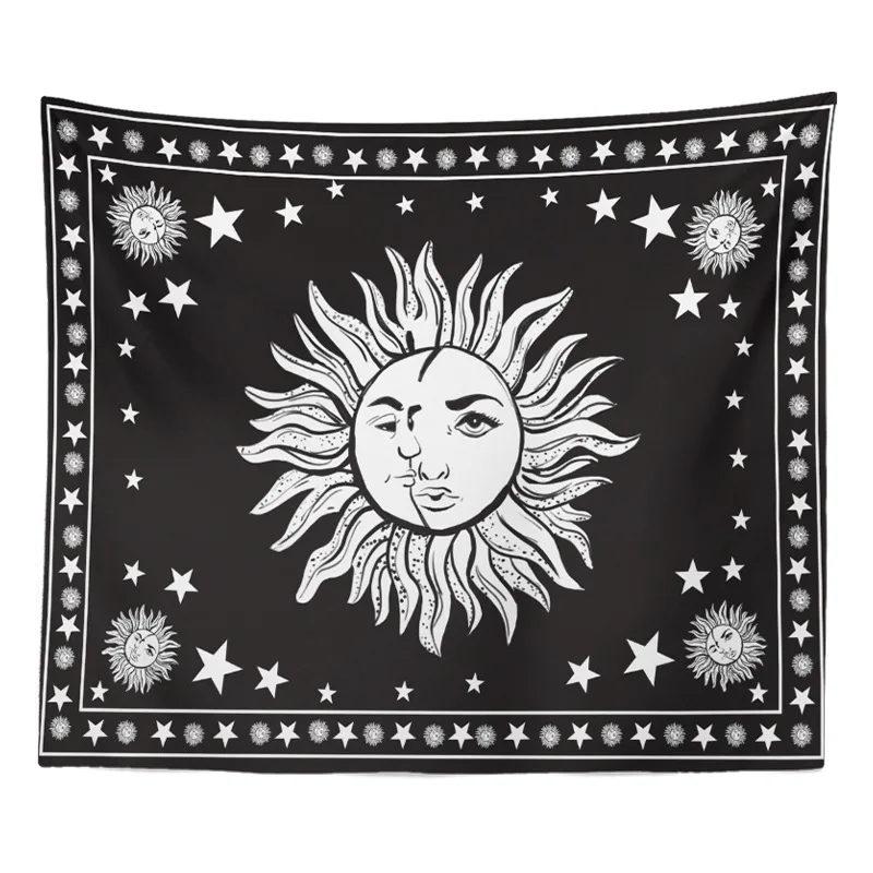 Home tapestry hanging cloth black and white sun skull sea wave background sofa painting decoration