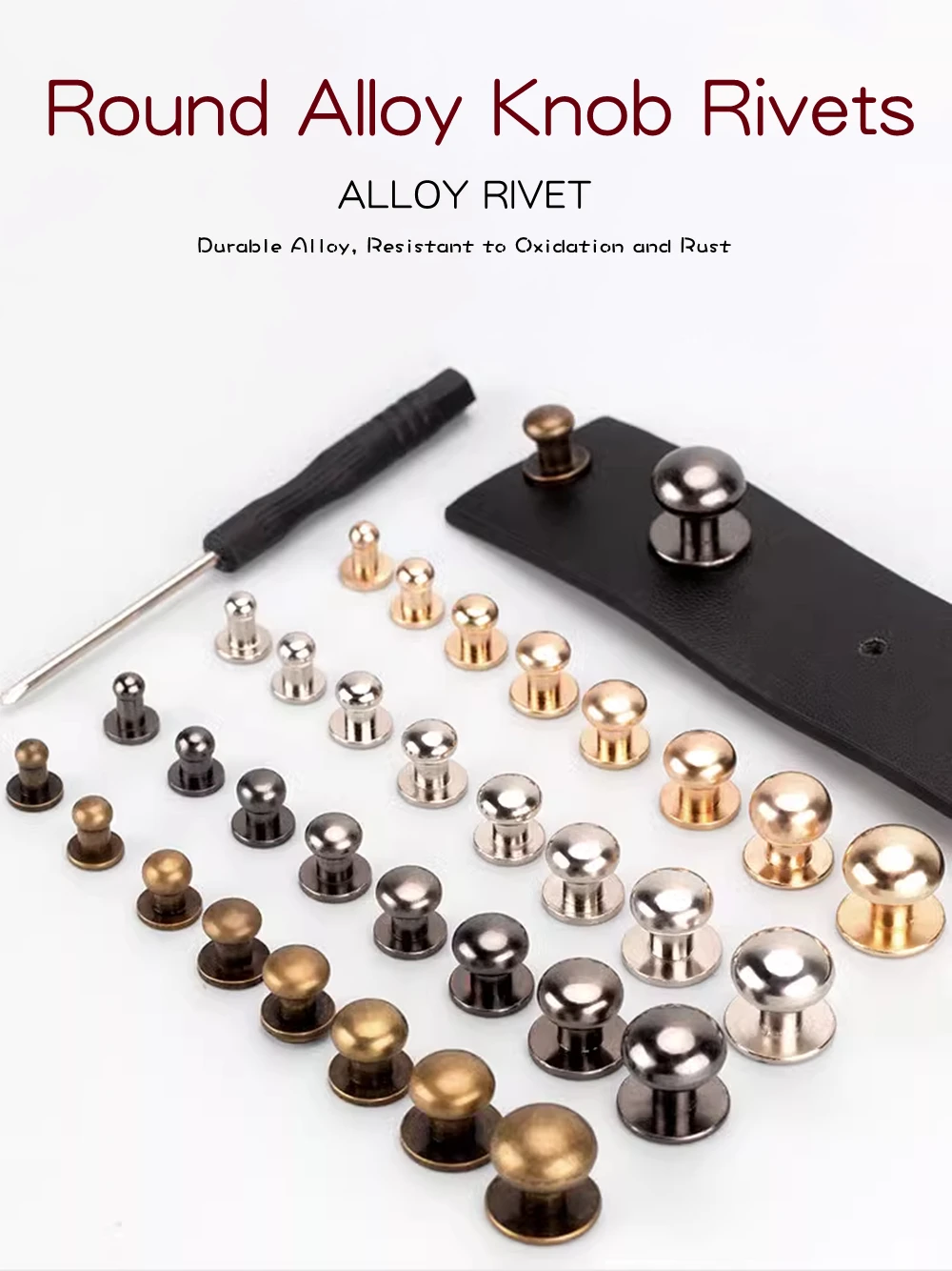 10 Sets Metall-Legierung Knopfschrauben Nieten DIY Handwerk Ledergürtel Uhrenarmband Runde Mönchskopf-Dekor Nägel Schnallen – Detail 1