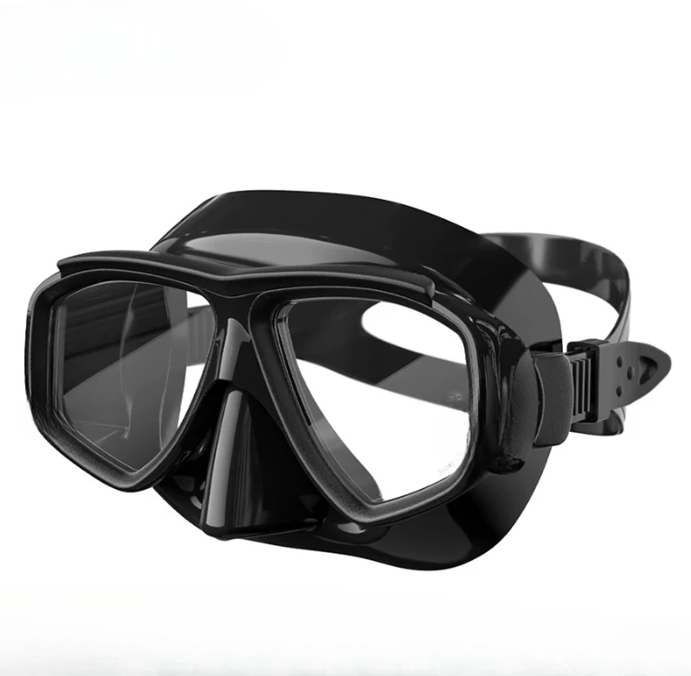 Snorkel Mask Swimming Goggles Scuba Diving Silicone Skirt Tempered Glass Len Wide View Training Nose Cover Adjustable Strap
