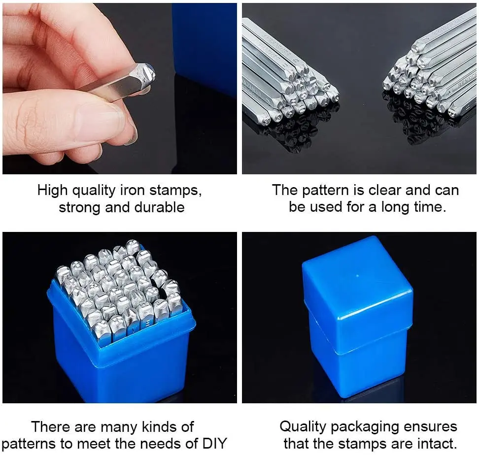 36 Pcs Letter and Number Metal Stamp Set, 4mm Alphabet A-Z and Number 0-9 and Symbol, Iron Uppercase Stamps Punch Press Tool