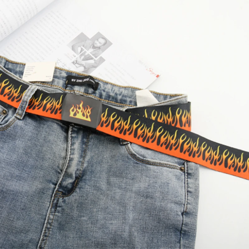 

Fashion Flame Belts for Man Women Hip-hop Style Waistbands 125cm Colorful Webbing Casual Belts Men's Apparel Jeans Accessories