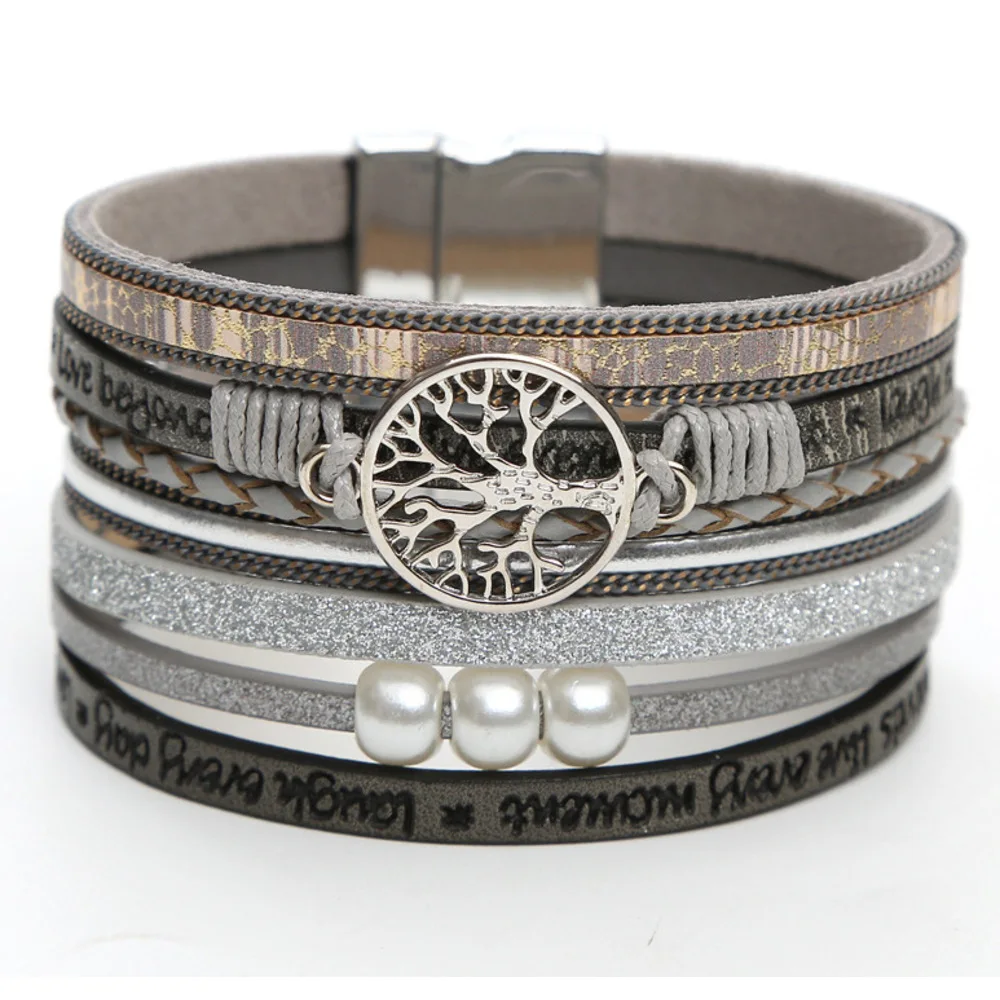 Damen Perlen Armband Mit Magnetverschluss Aus Leder_voghion.com