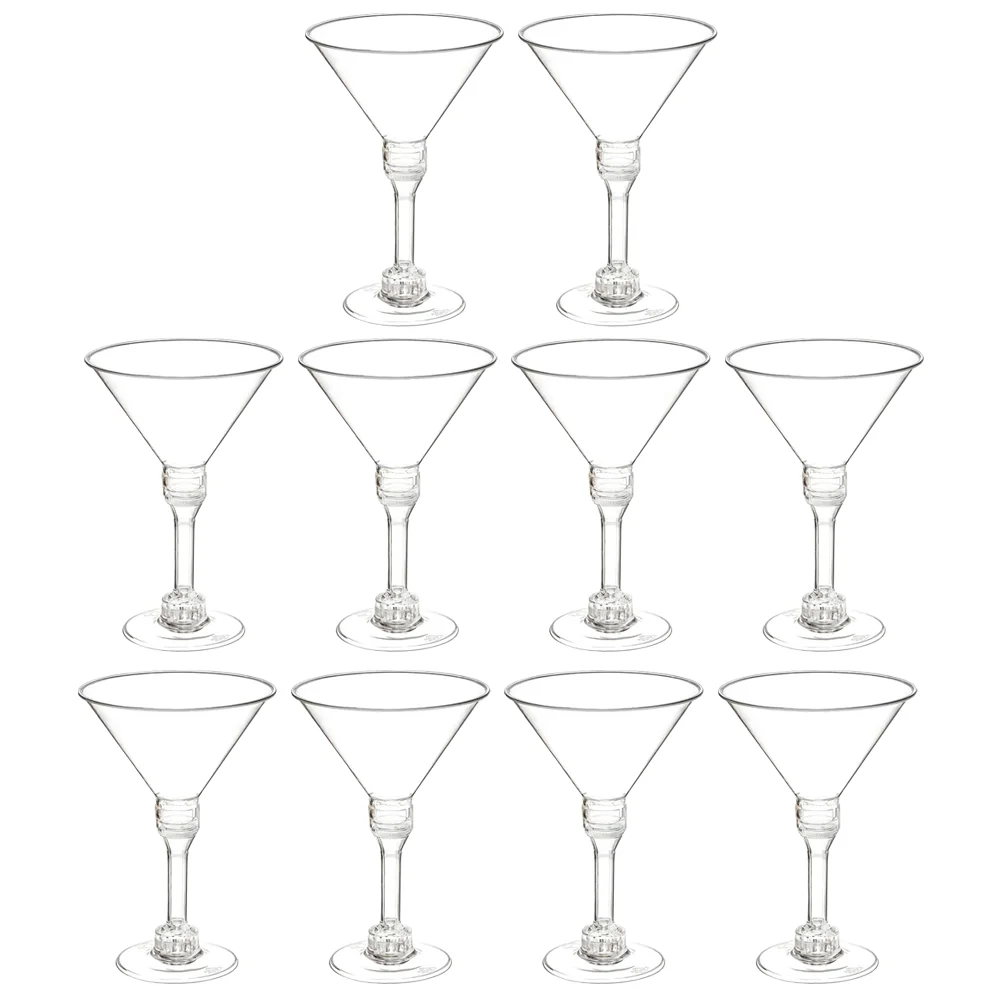 10 Pcs Red Glasses Whiskey Wedding Party Plastic Goblets Clear Cocktail Cups Beverage Drink for Footed Martini