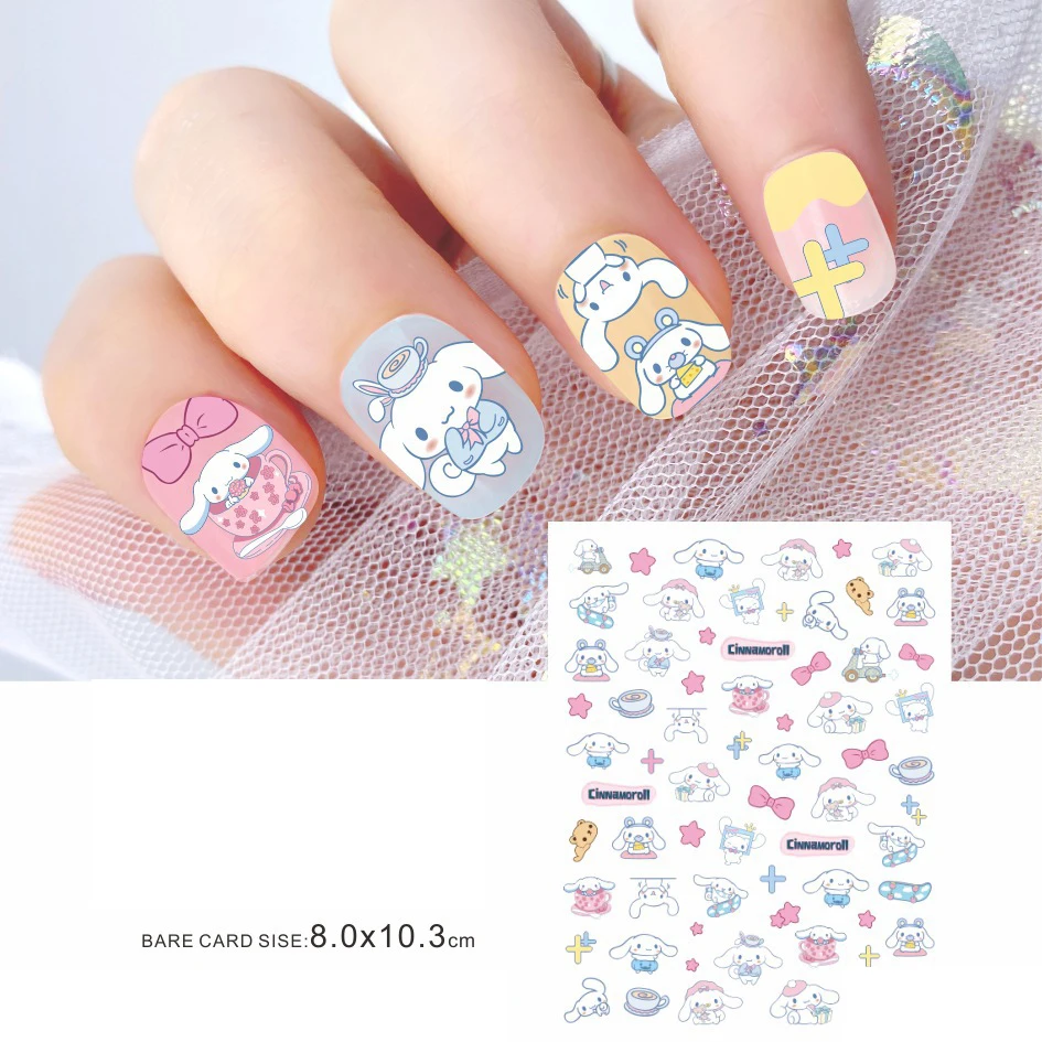 RIZZNAIL Blue Beatiful 5D Embossed Funny Nail Art Sticker Chibi Character Cinnamoroll Self-Adhesive Manicure Decoration