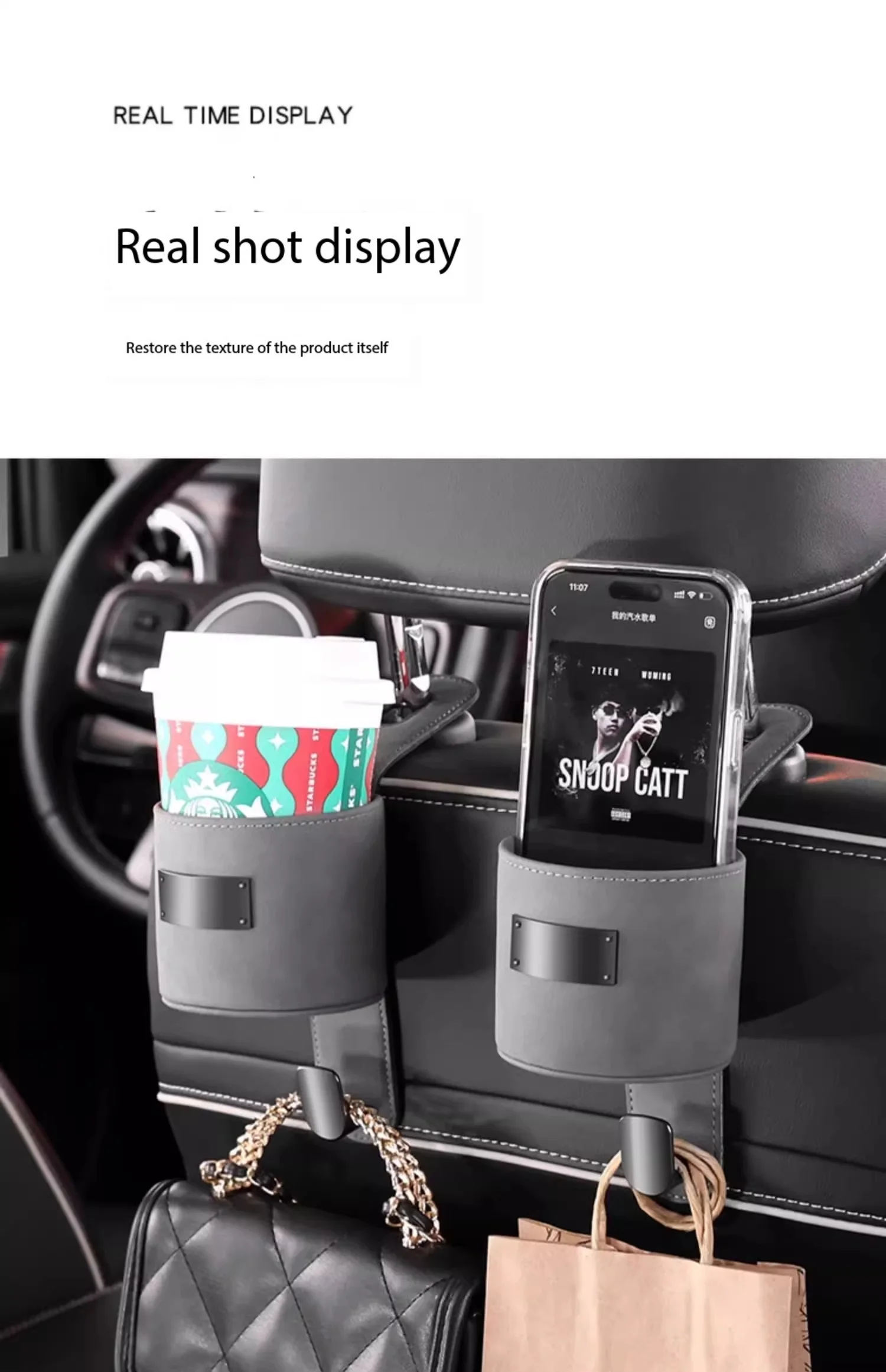 Car Hook Storage Box Seat Back Milk Bottle Beverage Cup Holder Suede Rear Storage Car Storage Box Hook 14