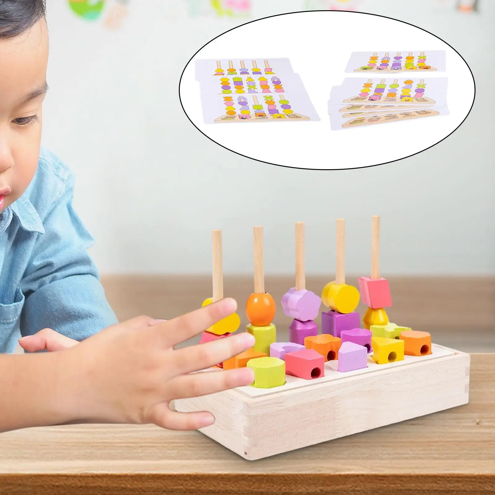 

Montessori Toys Development Skills Educate Wooden Beads Sequencing Toy Set