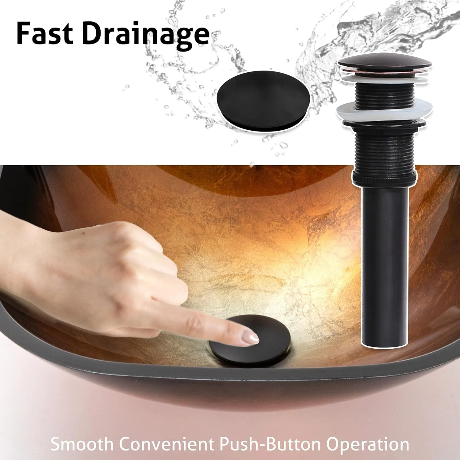 16.5" Bathroom Vessel Sink Artistic Single Tempered Glass Basin Countertop Bowl Sink, W/Water Save Faucet Pop Up Drain ﻿ 4