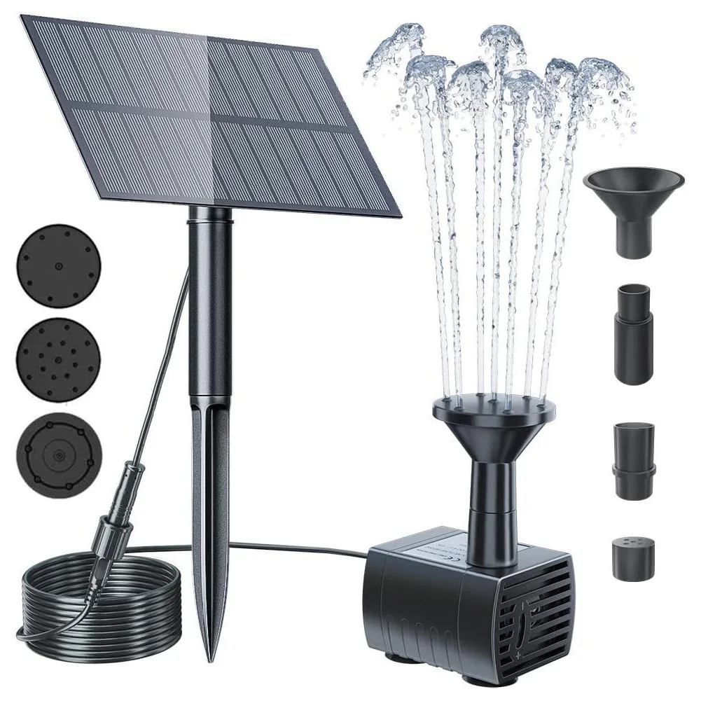 2.5W Solar Fountain Pump with 6Nozzles Solar Powered Pump with Stake Panel Kit for Bird Bath Pond Garden and Other Places solar fountain solar fountain pump garden pond fountain solar water pump bird bath bird bath supplies fountain nozzles