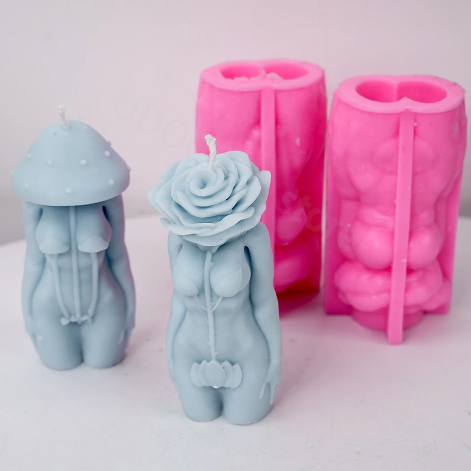 Ubxvamm Human Body Candle Molds Rose Mushroom Body Silicone Mould Plaster Molds Handmade Scented Candle Molds Ornament Molds