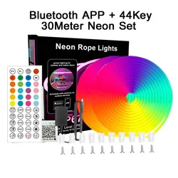 Versatile LED Neon Strip Light Kit with Bluetooth APP & Remote Control - Multi - Length Options, Music Sync, Waterproof Design (US Plug)