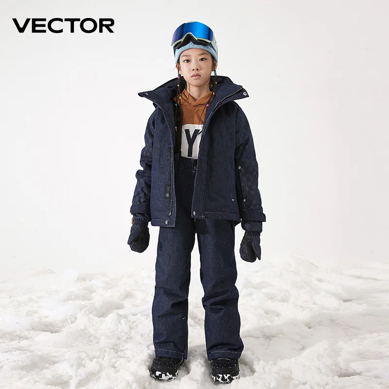 VECTOR Ski Cowboy Children's Ski Jacket Pants Warm Waterproof Boys Girls Outdoor Skiing Snowboarding Winter Ski Kids Set