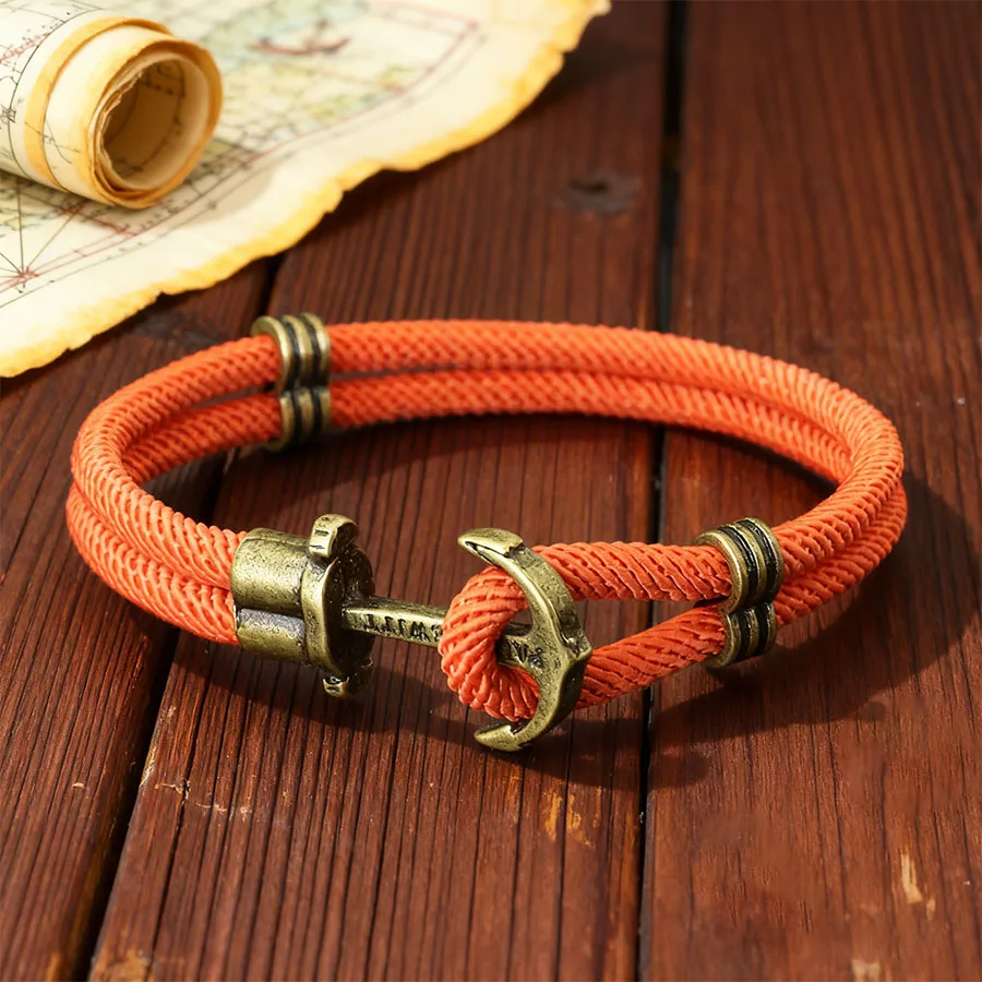 Bracciale con ancoraggio nautico per uomo Bracciale con corda in nylon a doppia filettatura Chiusura con gancio facile in metallo vintage Gioielli da surf a vela