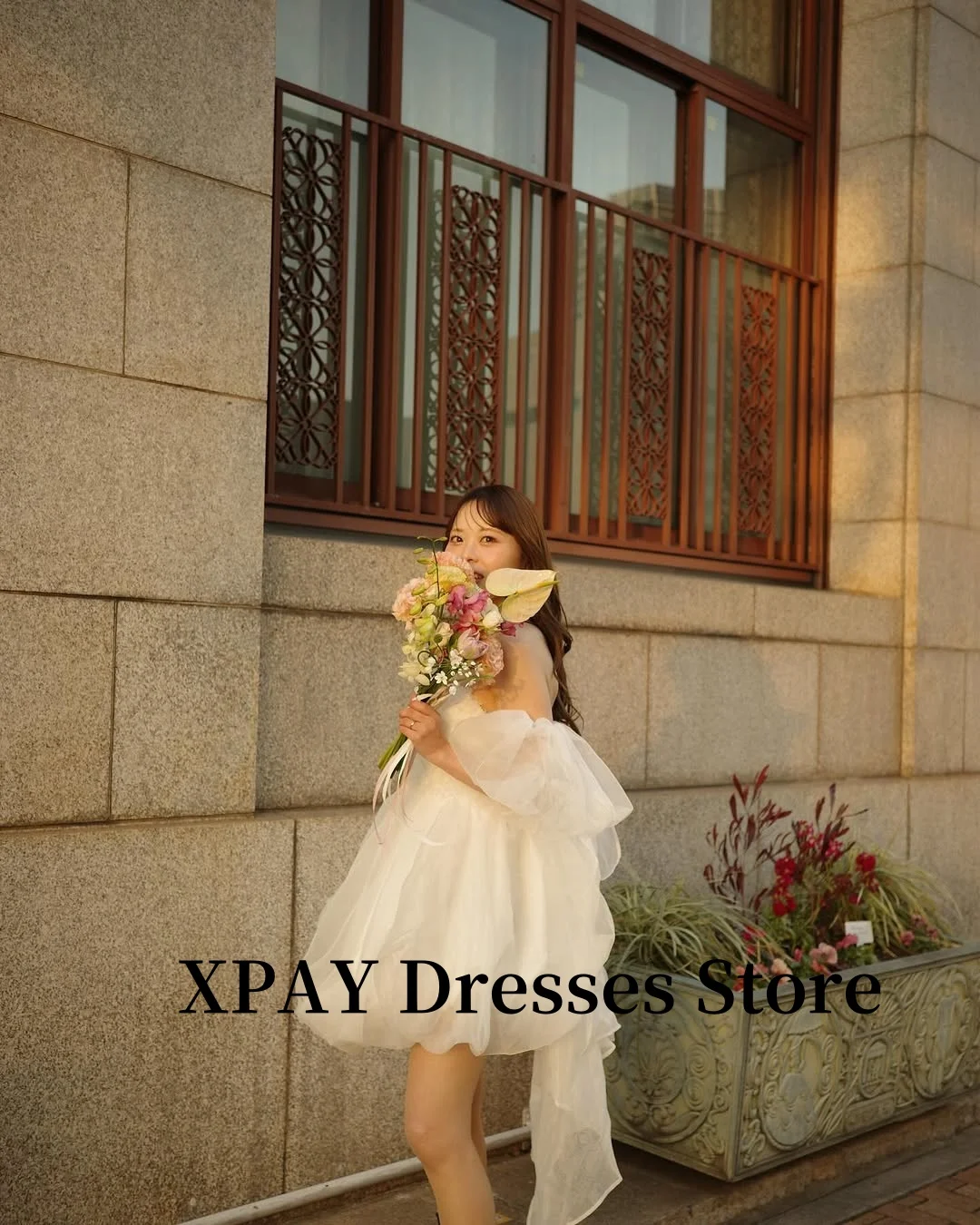 XPAY Strapless Mini Short Wedding Party Dresses Korea Photo shoot Silk Organza Princess Bridal Gowns Simple Formal Customized 3