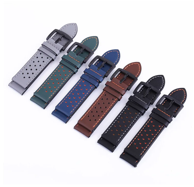 Leather Hole Band for Samsung galaxy watch 5/pro/4/Classic/Active 20/22mm Genuine bracelet Huawei gt/Amazfit gts-gtr-3-2e strap