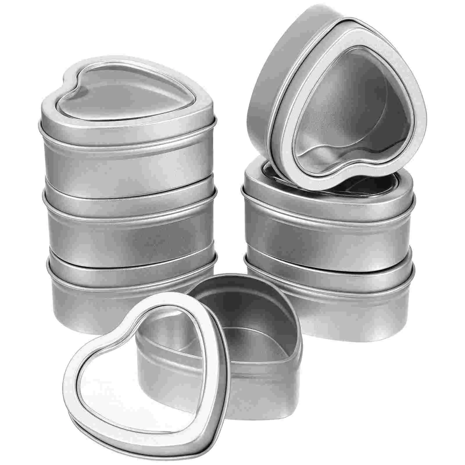 

12 Pcs Silver Heart-Shaped Window Metal Tins with Cover Cans Container Jar Tinplate