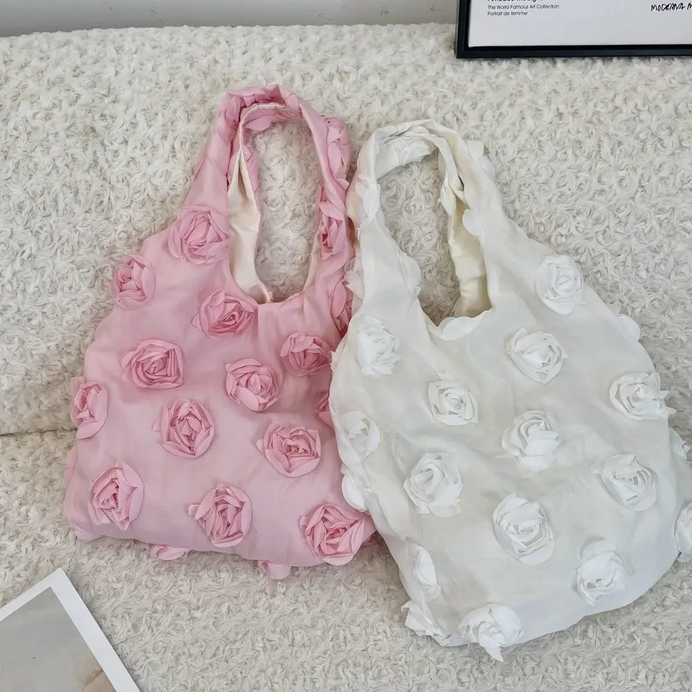 JIAERDI Fairycore Floral Pink Shoulder Bags For Women Sweet Rose Portable Large Capacity Handbag Female Retro Y2k Bag Aesthetic