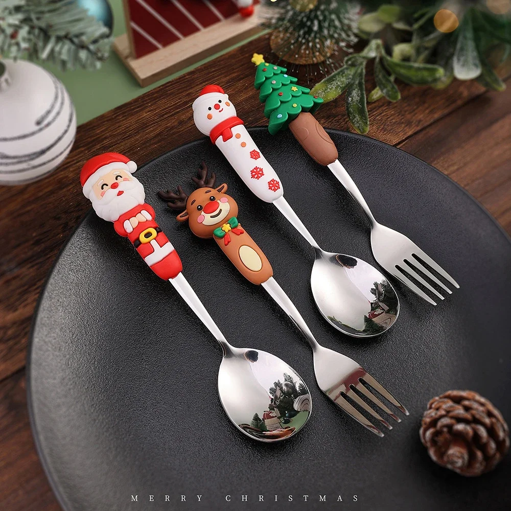 4PCS Christmas Coffee Spoons Christmas Stainless Steel Small Spoon Teaspoons Dessert Spoon New Year Christmas Ornament Tableware
